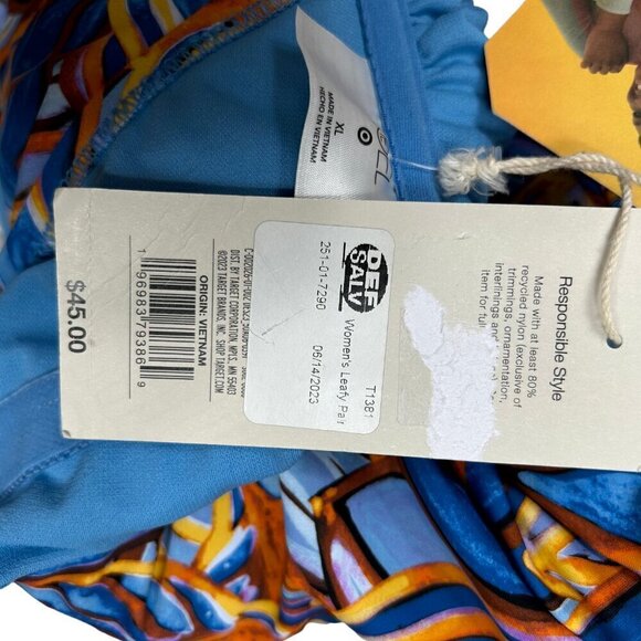 Fe Noel NWT High Leg Cheeky Deep V-Neck Leafy Palm Print Swimsuit Size XL - Picture 8 of 8